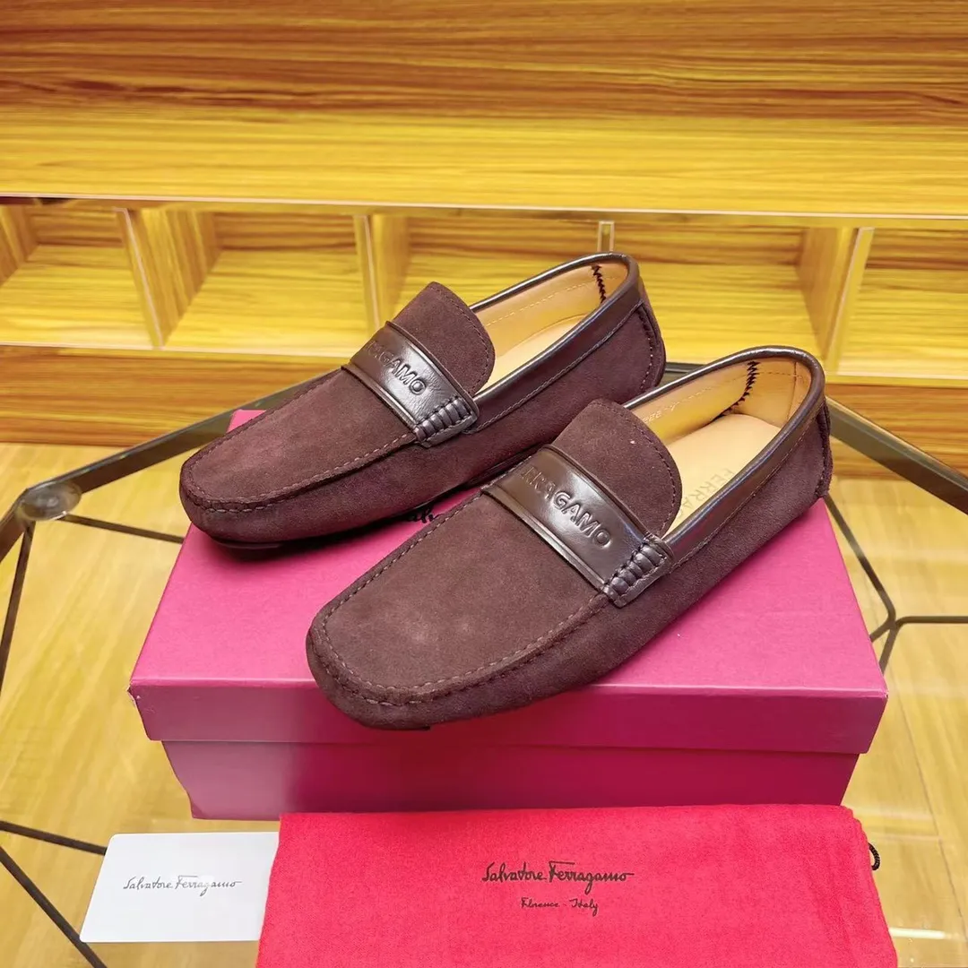 Men's shoes 💰560Ferragamo High-end quality 🔥 Coffee cow suede➕Cow leather lining Size 38-45